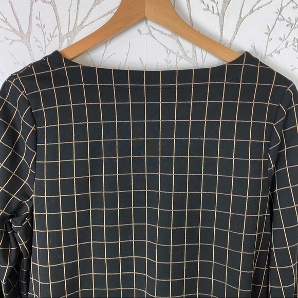 J. JILL Ponte Knit Black Tan Windowpane Grid Boat Neck Tunic Top Medium - Picture 6 of 12